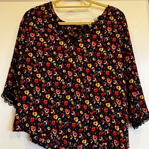 Floral Women's Top - Black, Red, Yellow